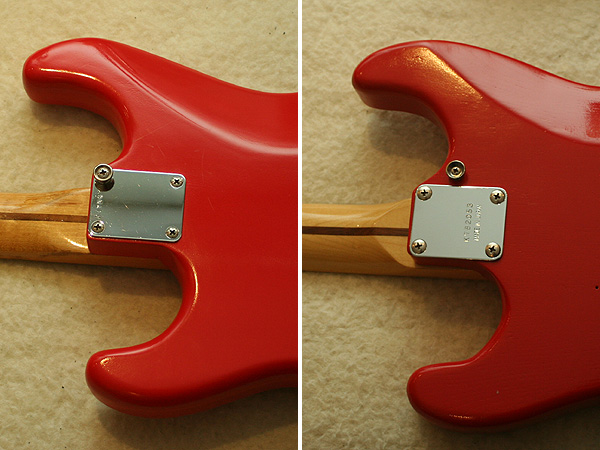 Strap button with a neck screw (left) or near the neck plate (right)?